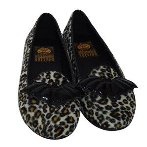 Leopard Print Flats with Bat Detail
